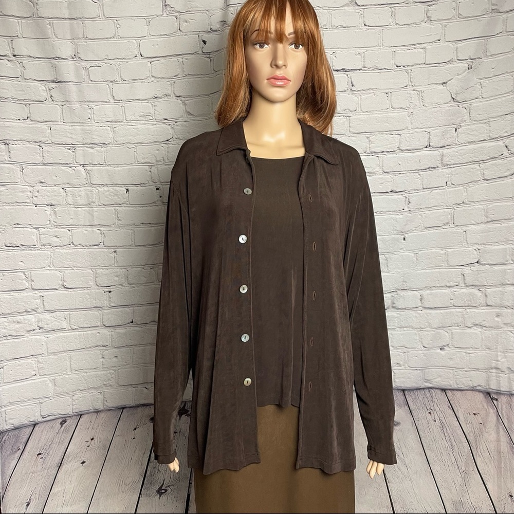 Chico’s Private Edition Set Long Sleeve Top Size 2 Us L Cardigan Size 1 Us M